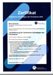 Zertifikat technische Grundlagen Fernwaerme