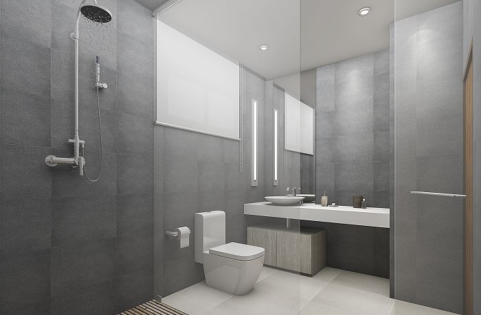 3d rendering modern loft toilet and shower with wood floor